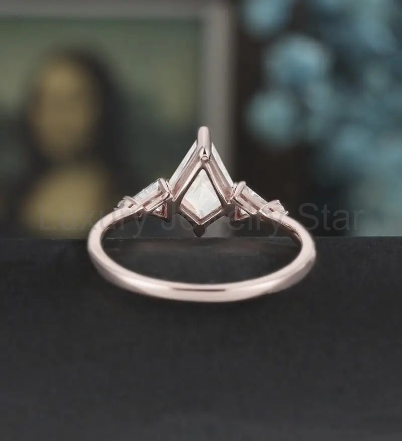 Kite Cut Moissanite Engagement Ring Triangle Cut Diamond Wedding Ring Vintage Rose Gold - image 3
