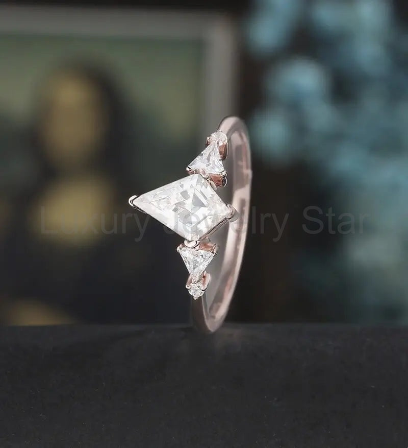 Kite Cut Moissanite Engagement Ring Triangle Cut Diamond Wedding Ring Vintage Rose Gold - image 4