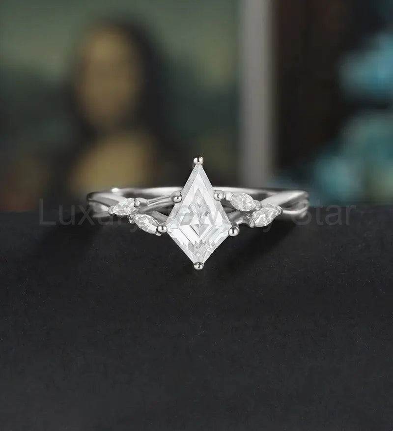 Kite Cut Moissanite Engagement Ring Twist Solid Gold Wedding Ring Diamond Vintage Rose Gold Bridal