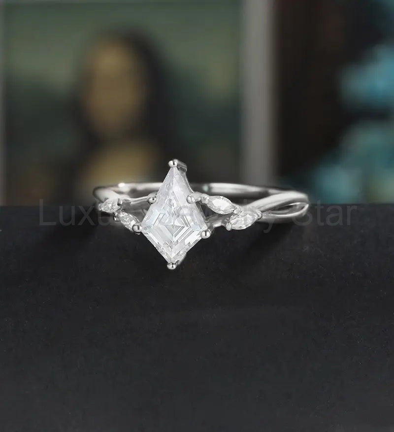Kite Cut Moissanite Engagement Ring Twist Solid Gold Wedding Ring Diamond Vintage Rose - image 2