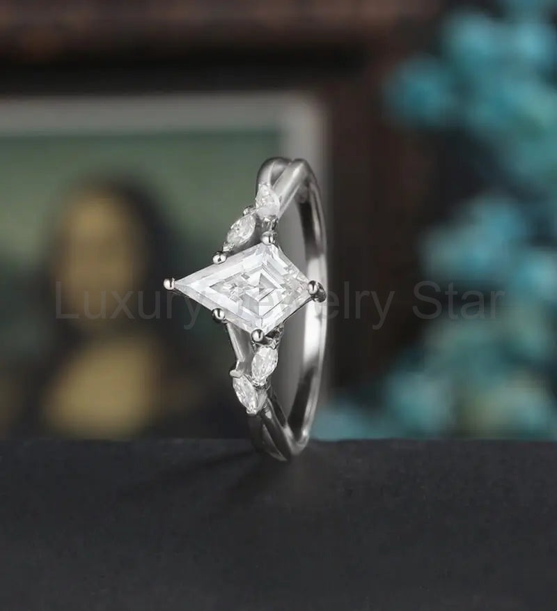 Kite Cut Moissanite Engagement Ring Twist Solid Gold Wedding Ring Diamond Vintage Rose - image 3