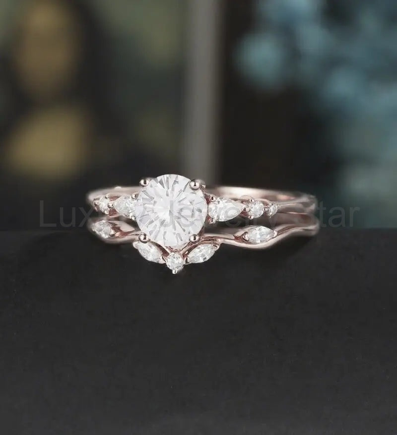 Round Cut Engagement Ring Set Solid Gold Moissanite Bridal Set Anniversary Diamond Wedding - image 3