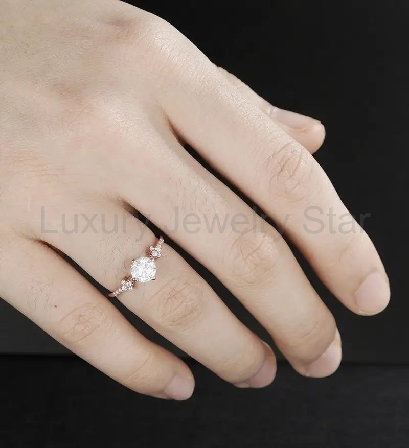 6mm Round Cut Moissanite Engagement Ring Unique Diamond Cluster Wedding Ring Women Vintage - image 5