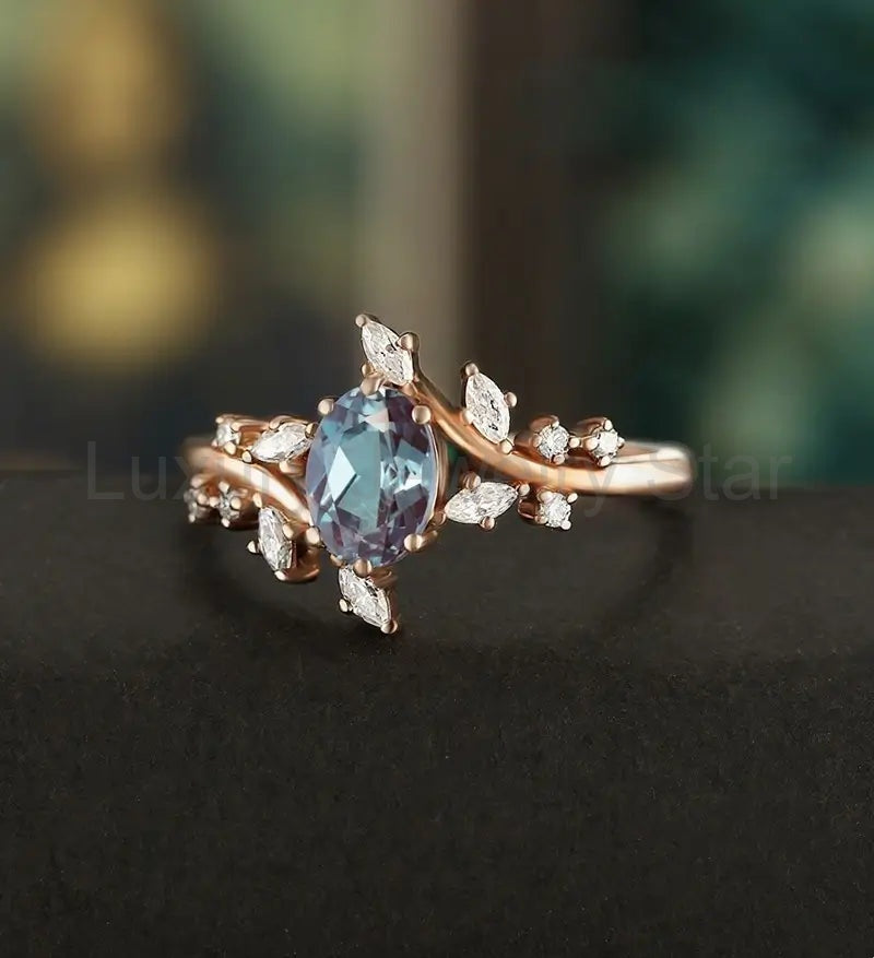 6×8MM Oval Alexandrite Ring Solid Gild Engagement Ring Nature Inspired Anniversary Bridal - image 2