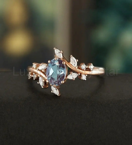 6×8MM Oval Alexandrite Ring Solid Gild Engagement Ring Nature Inspired Anniversary Bridal - image 2
