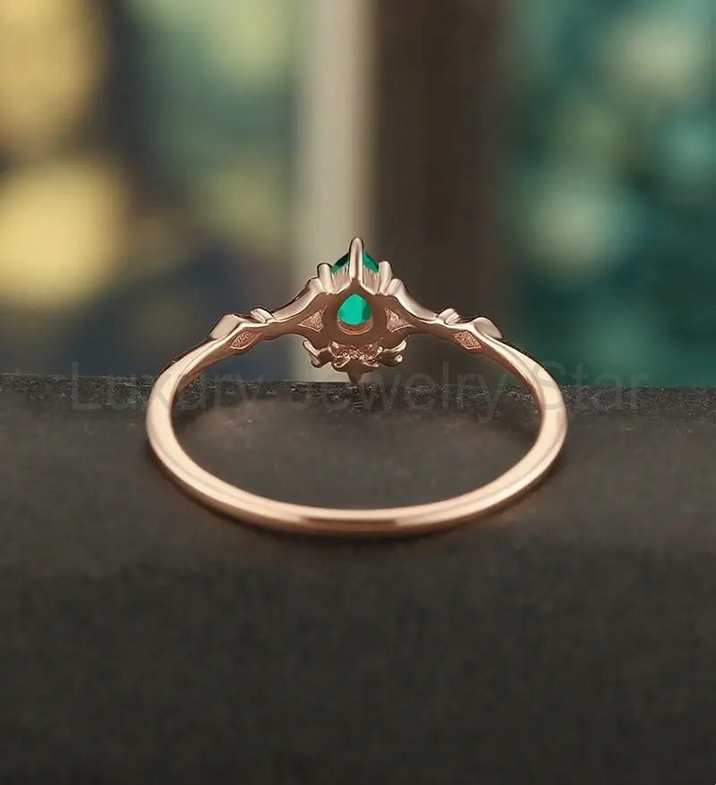 Lab Emerald Engagement Ring Vintage Solid Gild Ring Anniversary Ring Vintage Wedding Ring - image 4