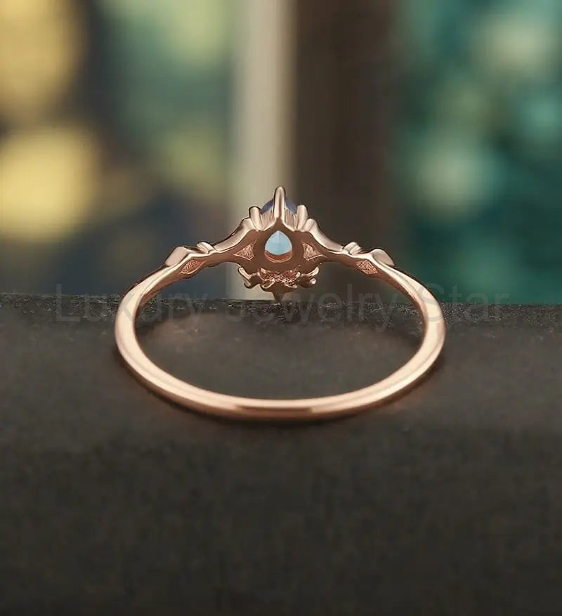 Lab Alexandrite Engagement Ring Pear Shaped Solid Gild Ring Vintage Wedding Ring Bridal - image 4