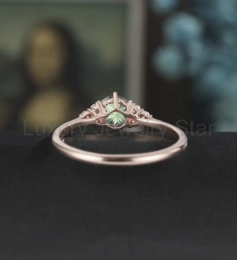 5mm Round Cut Green Moissanite Engagement Ring Unique White Gold Wedding Ring Vintage - image 3