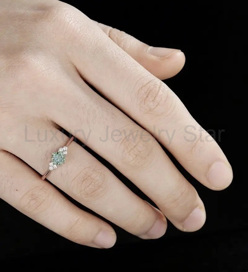 5mm Round Cut Green Moissanite Engagement Ring Unique White Gold Wedding Ring Vintage - image 5