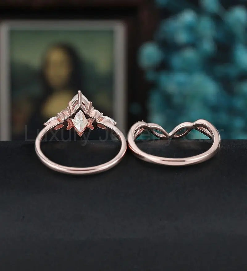 Marquise Cut Engagement Ring Set Solid Gold Moissanite Bridal Set Anniversary Diamond - image 4