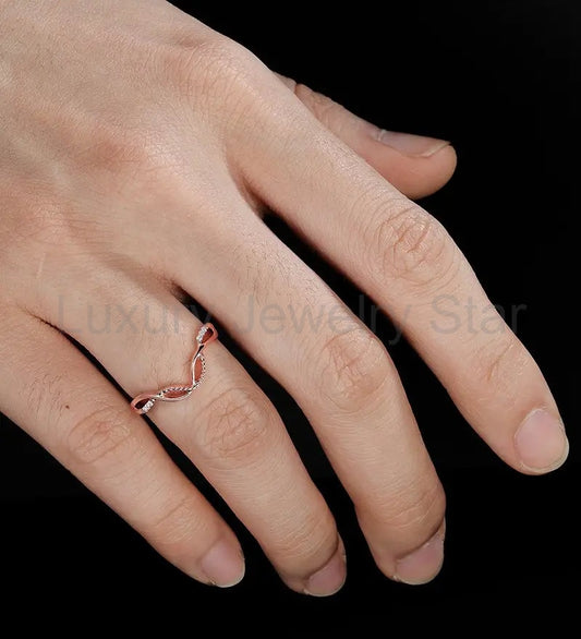 Unique Curved Wedding Bnad Solid Gold Moissanite Matching Band Diamond Wedding Ring Anniversary