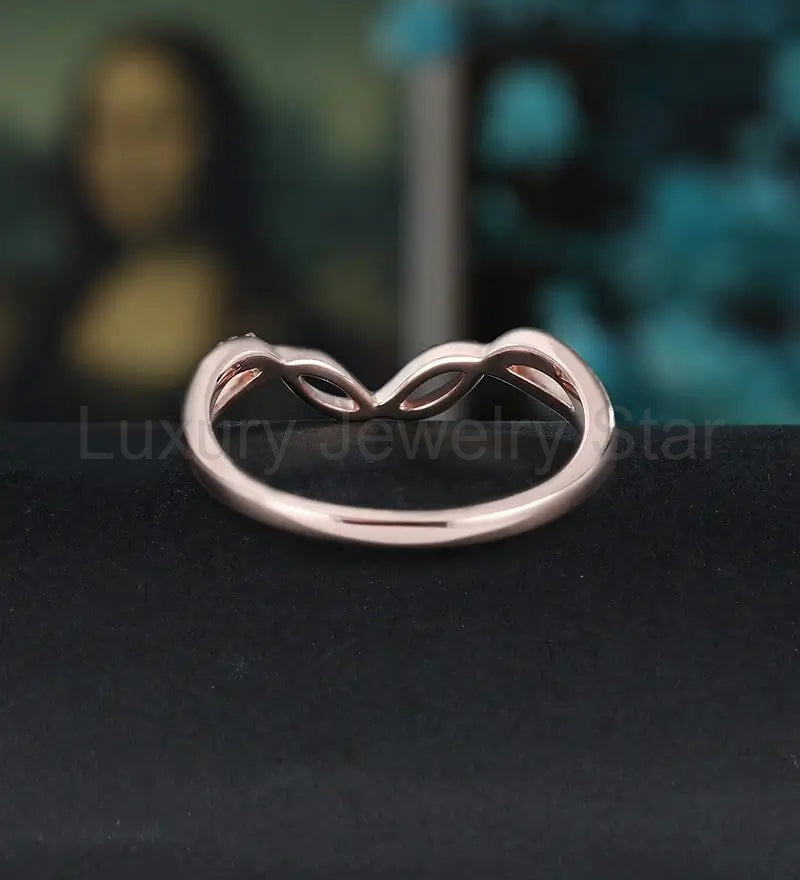 Unique Curved Wedding Bnad Solid Gold Moissanite Matching Band Diamond Wedding Ring - image 3