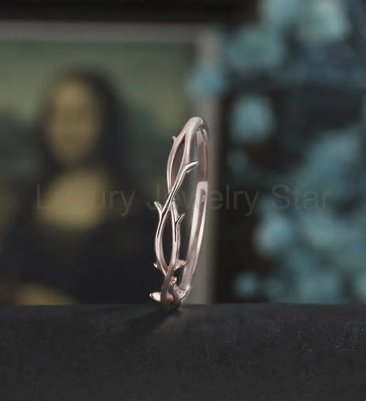 14K/18K Plain Gold Wedding Bnad Solid Gold Nature Inspired Ring Anniversary Matching Band Vintage
