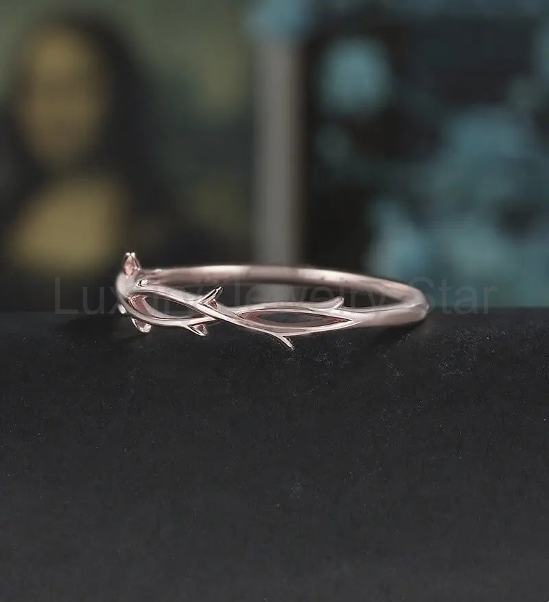 14K/18K Plain Gold Wedding Bnad Solid Gold Nature Inspired Ring Anniversary Matching Band - image 3