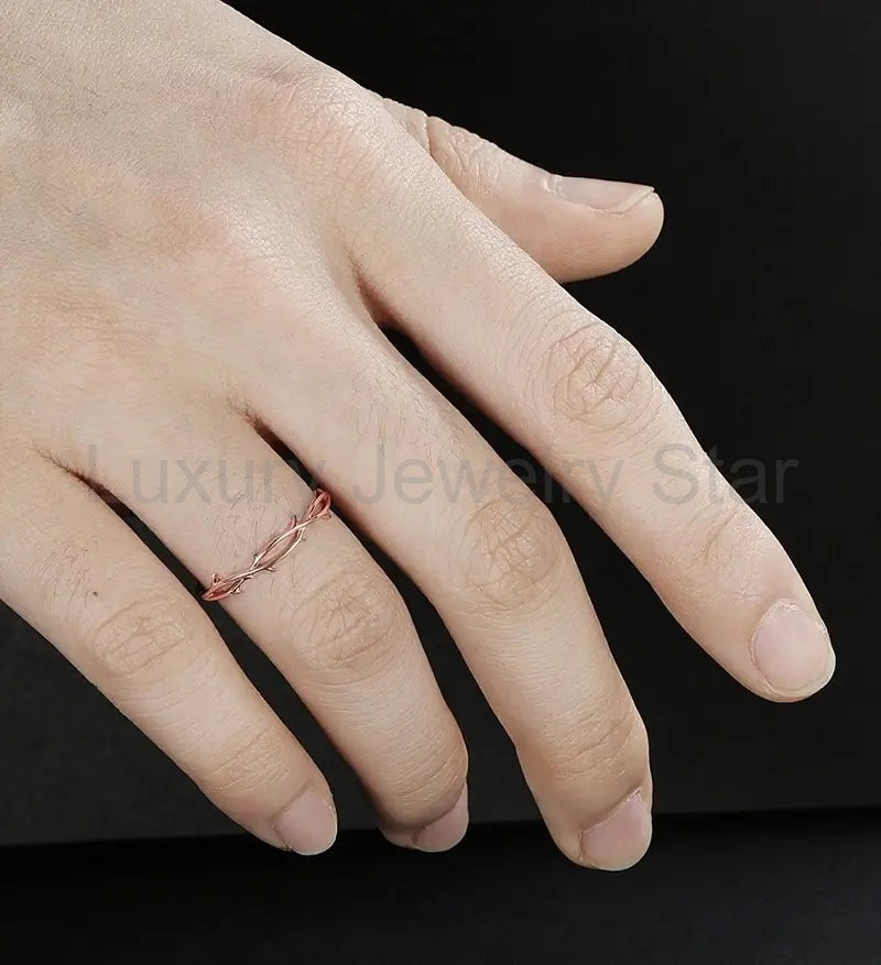14K/18K Plain Gold Wedding Bnad Solid Gold Nature Inspired Ring Anniversary Matching Band - image 5