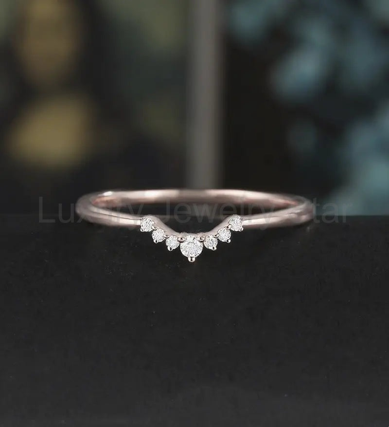 Moissanite Diamond Wedding Bnad Solid Gold Matching Band Marquise Lab Diamond Curved Ring