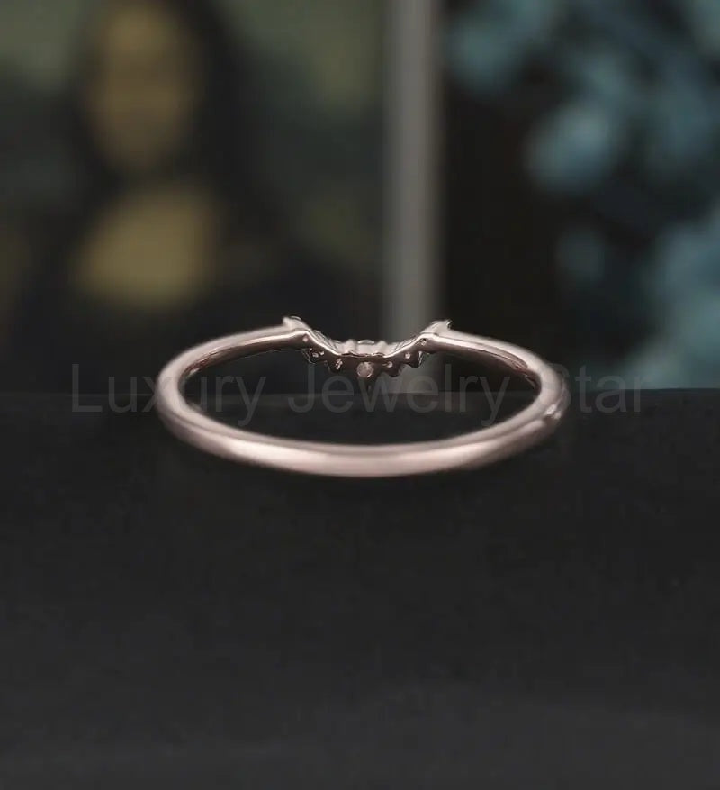 Moissanite Diamond Wedding Bnad Solid Gold Matching Band Marquise Lab Diamond Curved Ring - image 3