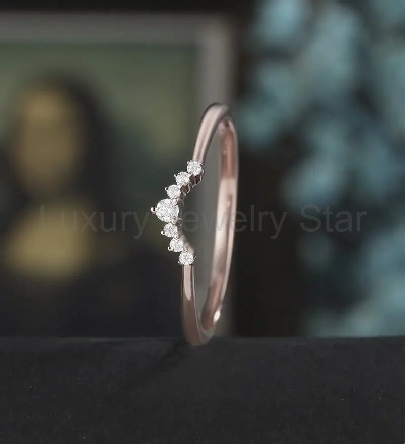 Moissanite Diamond Wedding Bnad Solid Gold Matching Band Marquise Lab Diamond Curved Ring - image 4