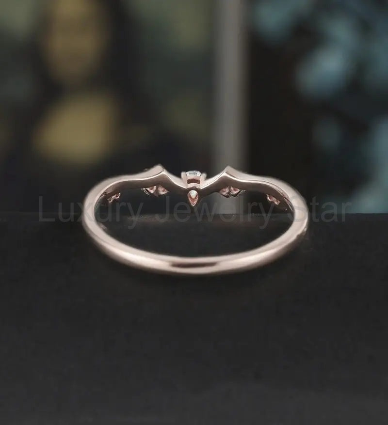 Curved Moissanite Wedding Bnad Solid Gold Marquise Matching Band Diamond Wedding Ring - image 3