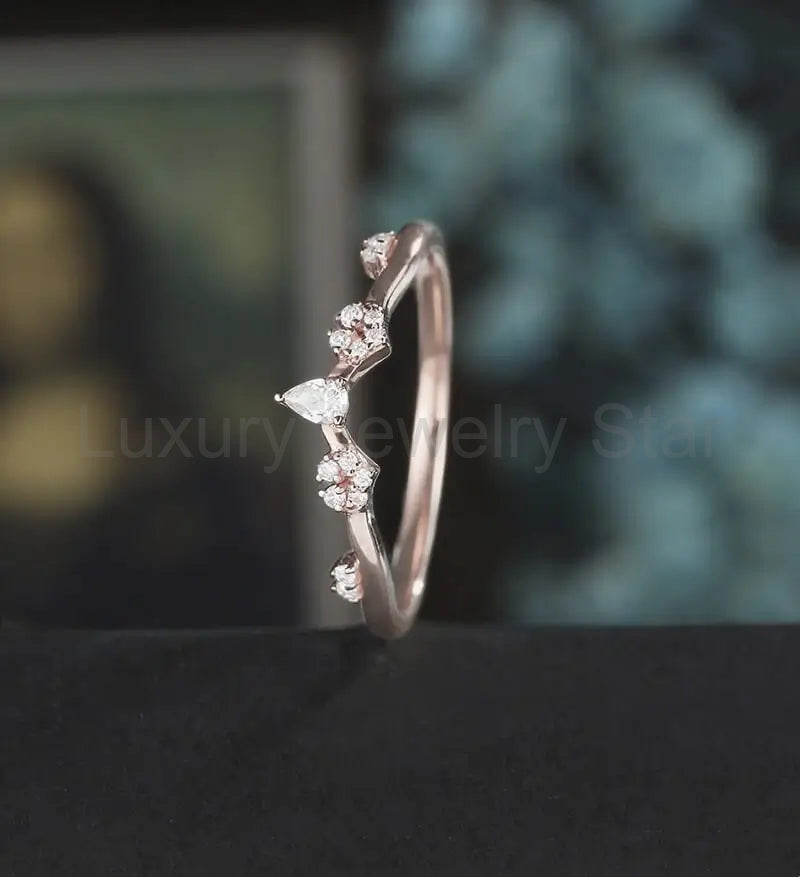 Curved Moissanite Wedding Bnad Solid Gold Marquise Matching Band Diamond Wedding Ring - image 4