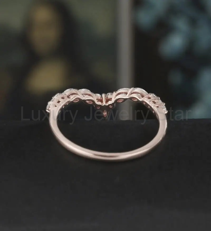 Curved Marquise Moissanite Wedding Bnad Solid Gold Matching Band Diamond Ring Wedding Ring - image 3