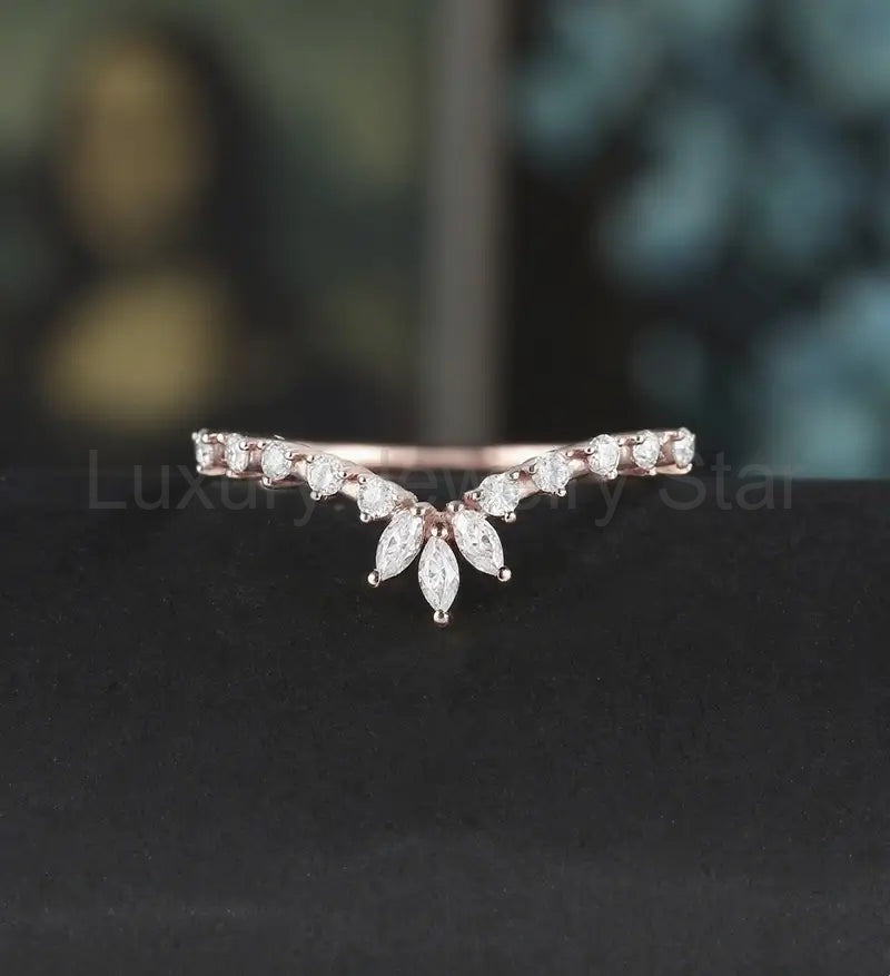 Marquise Moissanite Wedding Bnad Solid Gold Diamond Ring Anniversary Wedding Ring Promise Bridal