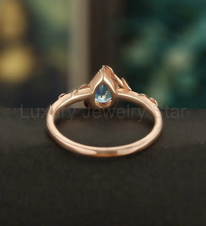 Pear Shaped Teal Sapphire Engagement Ring Solid Gold Moissanite Promise Ring Anniversary - image 3