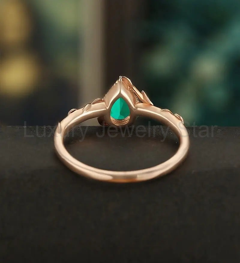 Pear Shaped Lab Emerald Engagement Ring Solid Gold Moissanite Promise Ring Anniversary - image 3