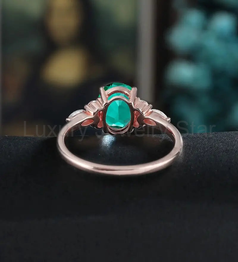 14K/18K Solid Gold Emerald Engagement Ring Oval Lab Emerald Promise Ring Anniversary - image 3