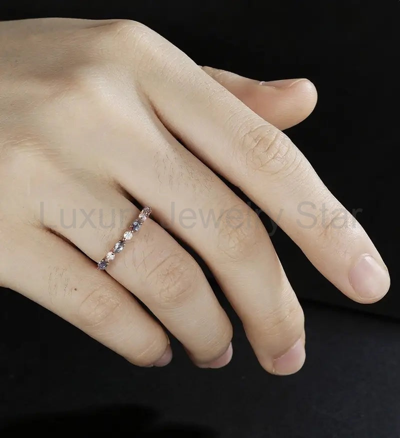 Marquise Alexandrite Wedding Bnad Solid Gold Promise Ring Anniversary Diamond Moissanite - image 5
