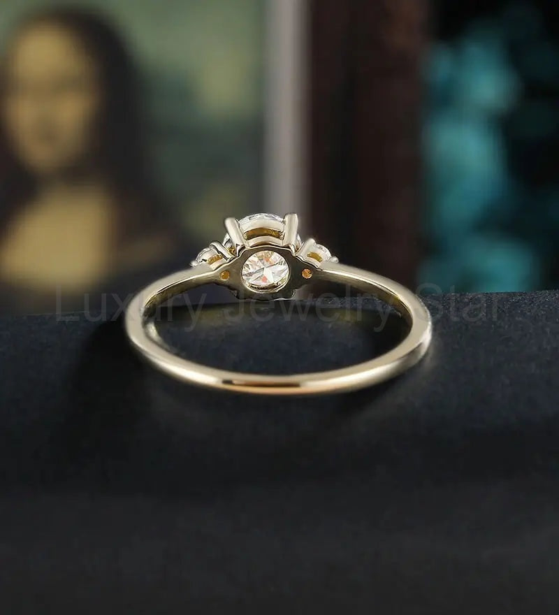 5mm Round Cut Moissanite Engagement Ring Unique Diamond Wedding Ring Vintage Yellow Gold - image 3