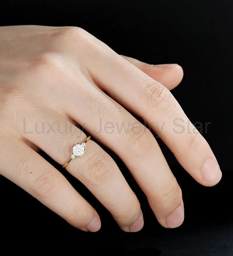 5mm Round Cut Moissanite Engagement Ring Unique Diamond Wedding Ring Vintage Yellow Gold - image 5
