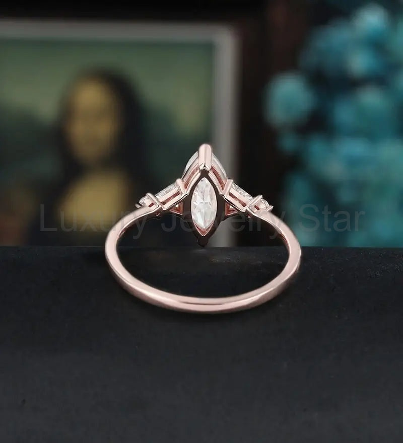 Marquise Cut Moissanite Engagement Ring Solid Gold Promise Ring Anniversary triangle - image 3