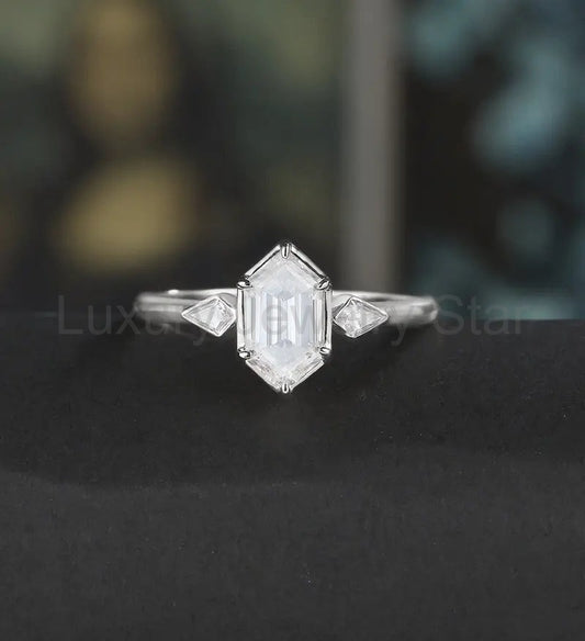 Long Hexagon Cut Engagement Ring Moissanite Solid Gold Promise Ring Anniversary Diamond Wedding Ring