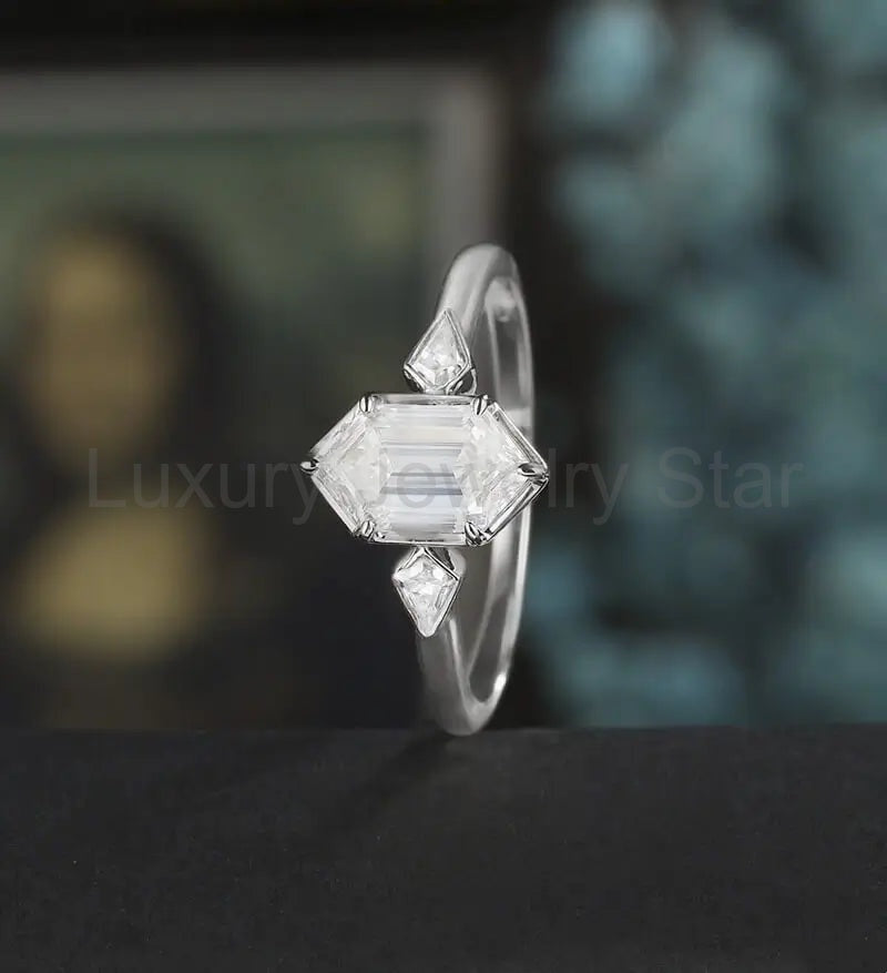 Long Hexagon Cut Engagement Ring Moissanite Solid Gold Promise Ring Anniversary Diamond - image 4
