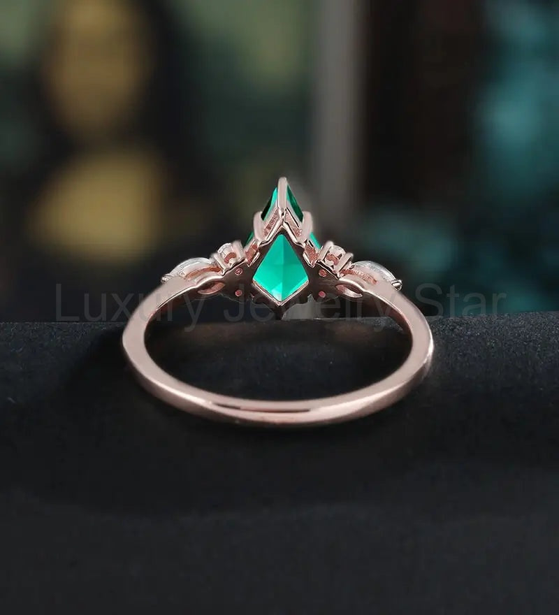 Kite Cut Lab Emerald Engagement Ring Monstone Solid Gold Promise Ring Anniversary Diamond - image 3