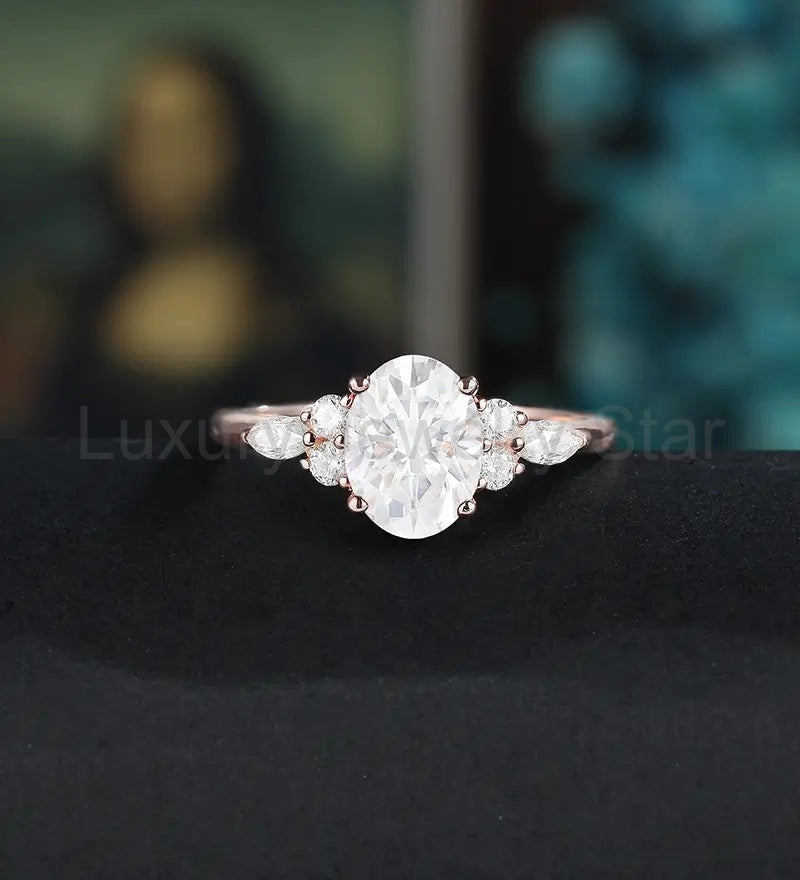 Oval Cut Moissanite Engagement Ring Vintage Solid Gold Promise Ring Anniversary Marquise Diamond