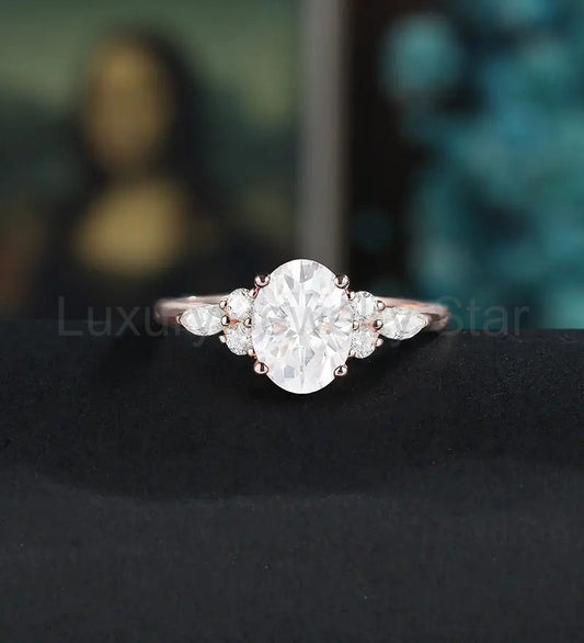 Oval Cut Moissanite Engagement Ring Vintage Solid Gold Promise Ring Anniversary Marquise Diamond
