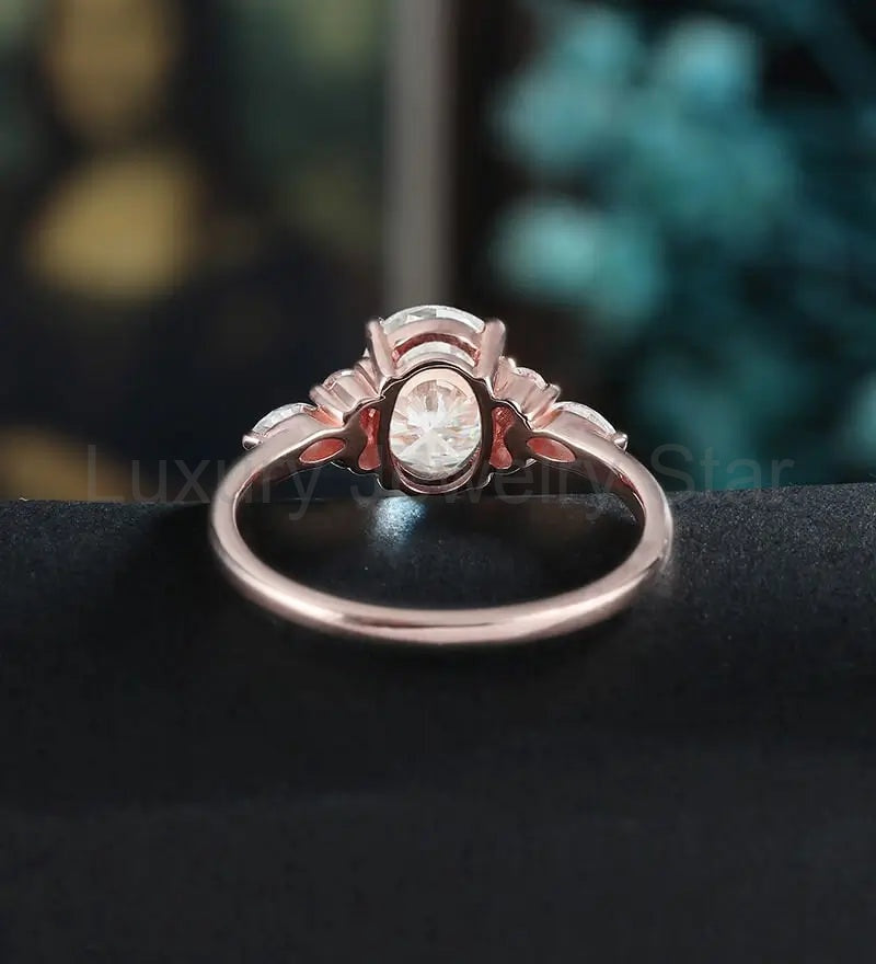 Oval Cut Moissanite Engagement Ring Vintage Solid Gold Promise Ring Anniversary Marquise - image 3