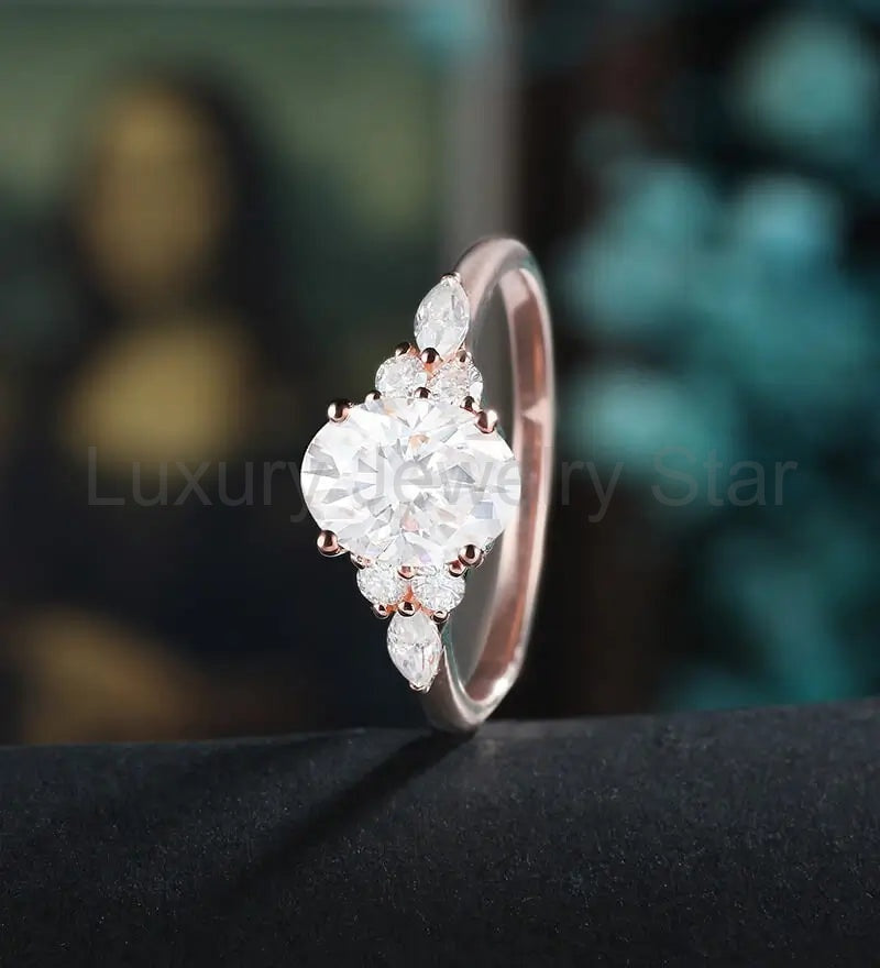 Oval Cut Moissanite Engagement Ring Vintage Solid Gold Promise Ring Anniversary Marquise - image 4