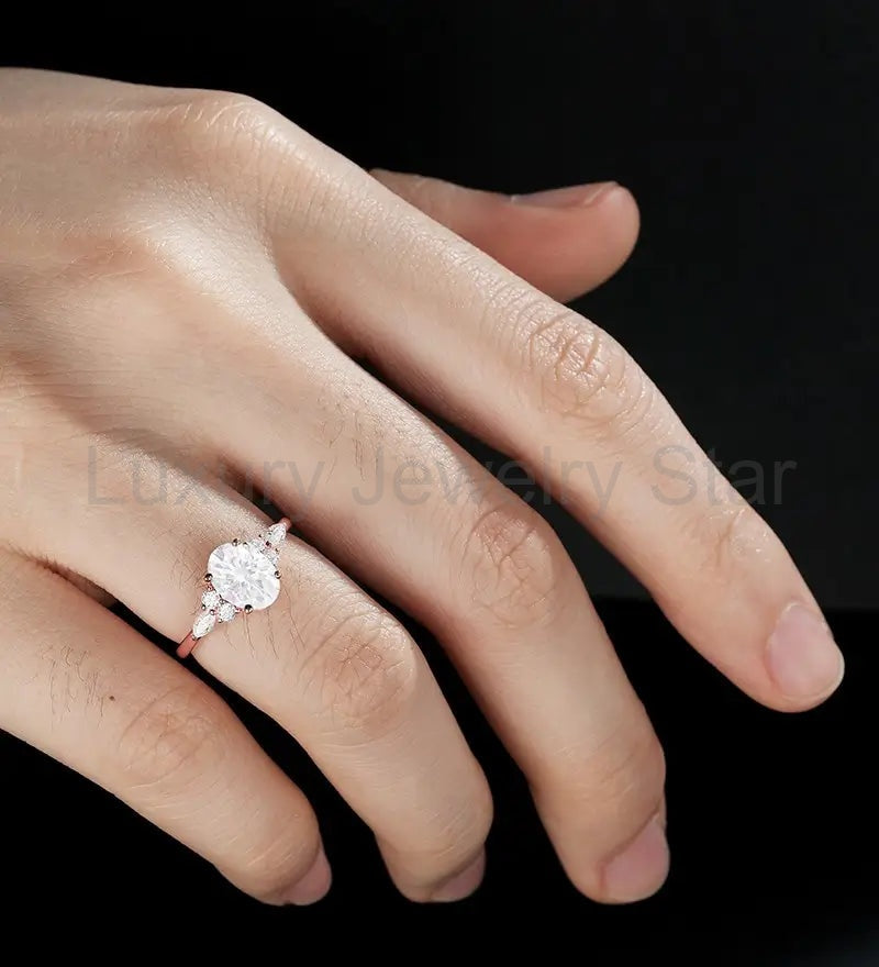 Oval Cut Moissanite Engagement Ring Vintage Solid Gold Promise Ring Anniversary Marquise - image 5