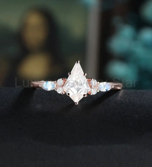 Kite Cut Moissanite Engagement Ring Monstone Solid Gold Promise Ring Anniversary Diamond Wedding
