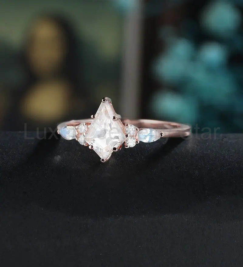 Kite Cut Moissanite Engagement Ring Monstone Solid Gold Promise Ring Anniversary Diamond - image 2