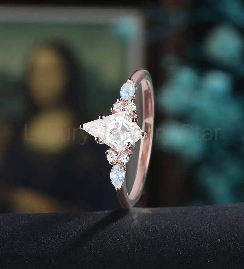Kite Cut Moissanite Engagement Ring Monstone Solid Gold Promise Ring Anniversary Diamond - image 4