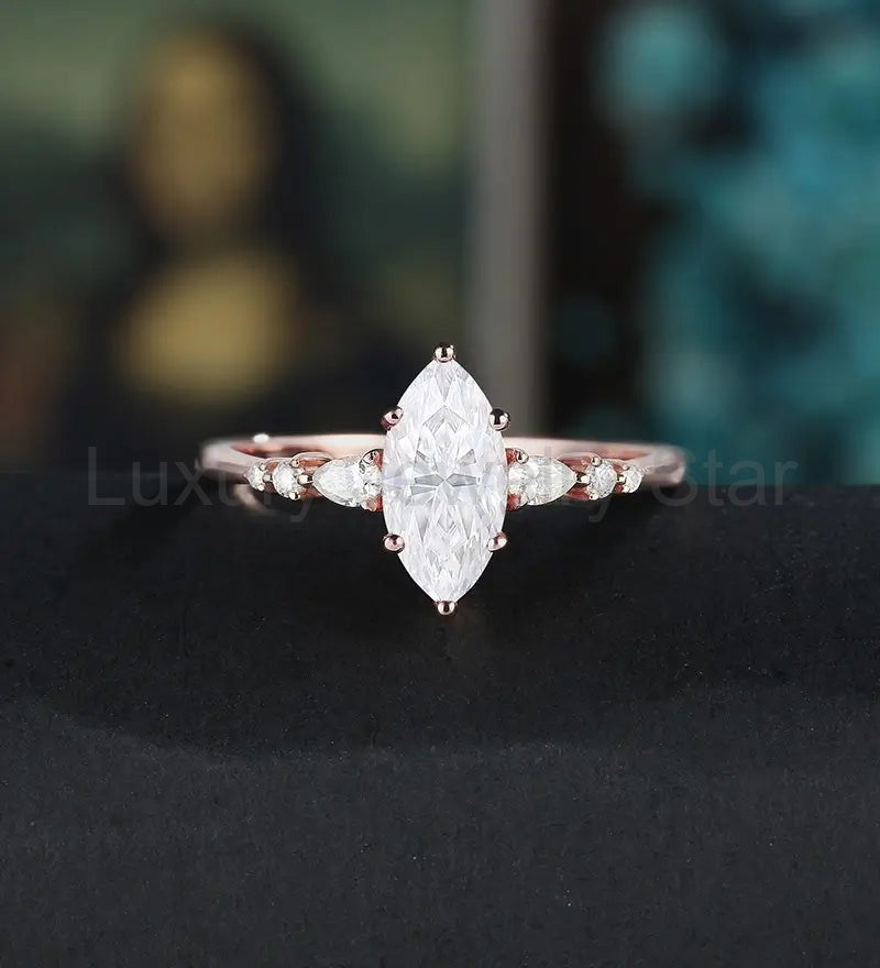 Marquise Cut Moissanite Engagement Ring Anniversary Solid Gold Ring Diamond Wedding Ring 18k/14k/10k