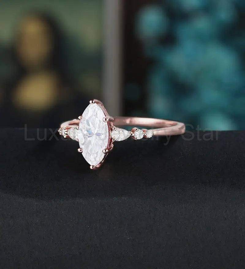 Marquise Cut Moissanite Engagement Ring Anniversary Solid Gold Ring Diamond Wedding Ring - image 2