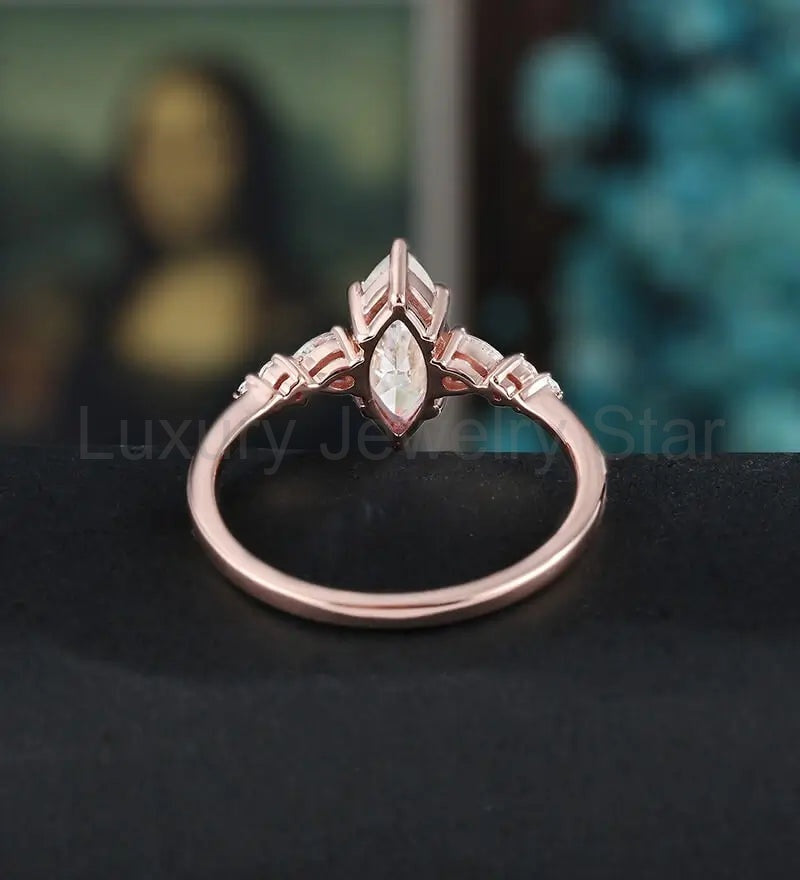 Marquise Cut Moissanite Engagement Ring Anniversary Solid Gold Ring Diamond Wedding Ring - image 3
