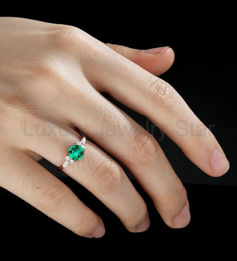 6.5MM Round Lab Emeral Engagement Ring Anniversary Solid Gold Ring Diamond Wedding Ring - image 5