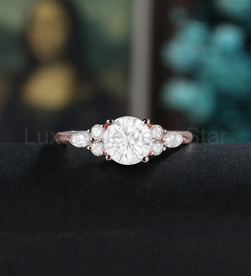 Round Cut Moissanite Engagement Ring Anniversary Solid Gold Ring Diamond Wedding Ring rose white