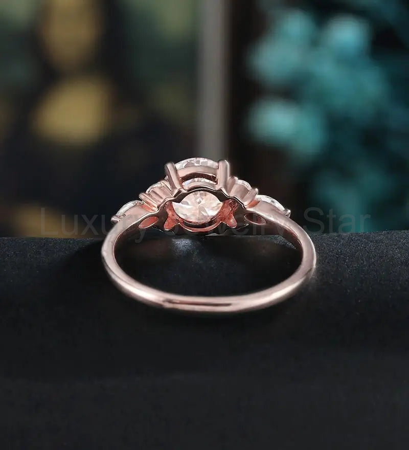 Round Cut Moissanite Engagement Ring Anniversary Solid Gold Ring Diamond Wedding Ring rose - image 3